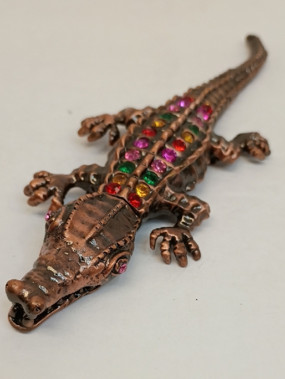 Oversized Crocodile Rhinestone Brooch Multicolor Statement Jewelry Size 7"